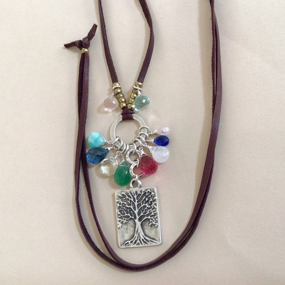 Gemstone Sundance Charm Necklace leather cord - Picture 3 of 7